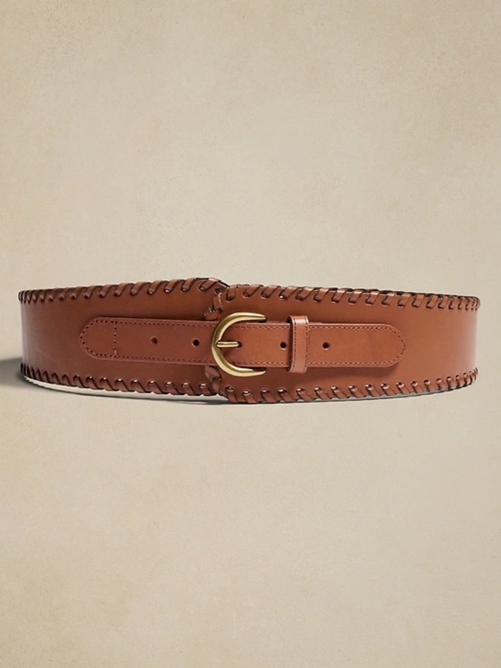 Banana Republic, Wide Whipstitched Leather corset Waist Belt - Tan